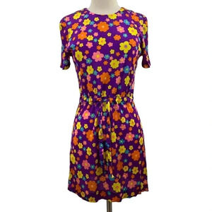 Juniorite Women's Floral Colorful Short Sleeve‎ Side Slit Mini Dress Size S